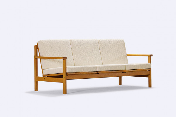 vintage sofa danish oak wool bouclé design 1960 chic settee